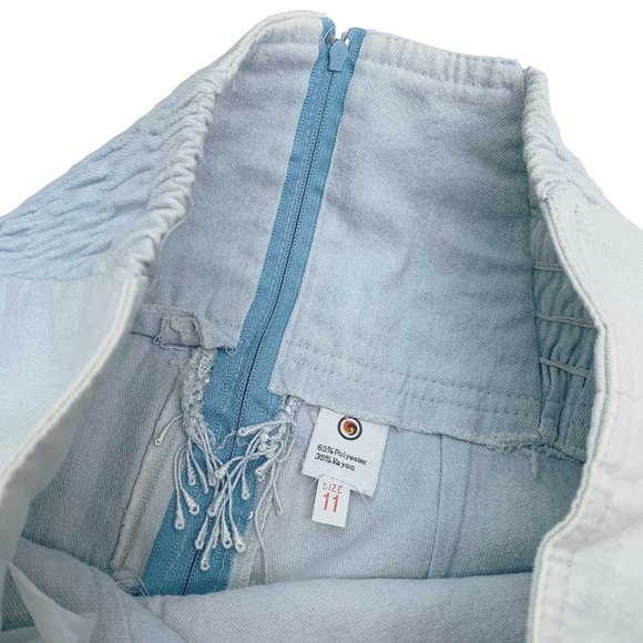 80s Rare Vintage Boho Denim Midi Knee Length Light Blue Jeans Skirt Dangling, M - Picture 7 of 9